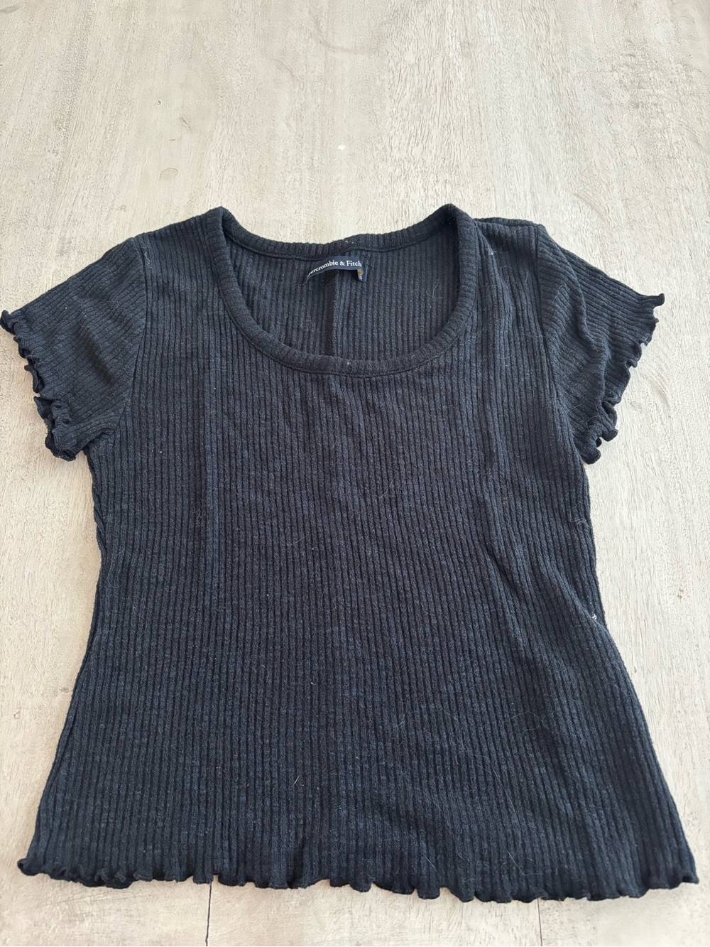Abercrombie & Fitch Black Ribbed Scoop Neck Short Sleeve Top